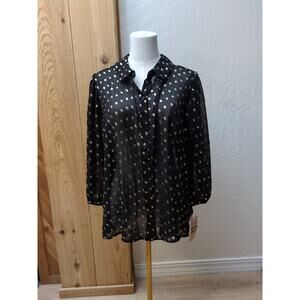 Nanette Lepore Women's Blouse Top Size XL Very Black & Gold NWT Metallic